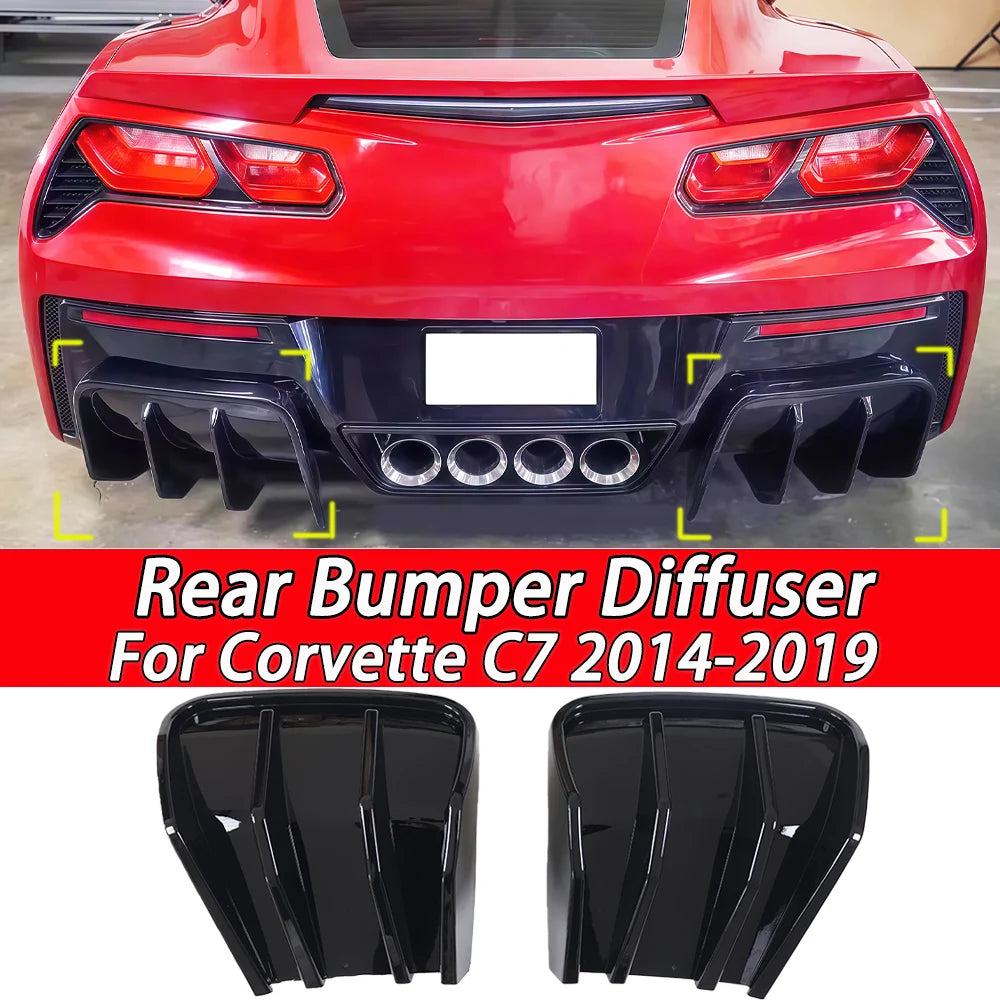 For Chevrolet Corvette C7 2014-2019 Carbon Look Glossy Black Rear Bumper Diffuser Rear Lip Spoiler Body Kits Car Accessories