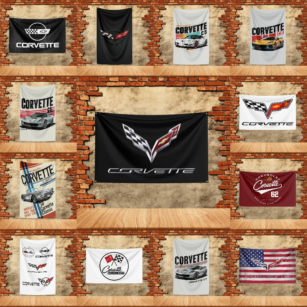 Car Flag 3x5ft for C-Cor-vettes Fans Banner Custom any Image Garage Bedroom Living Room Dorm Wall Hanging Decor Tapestry