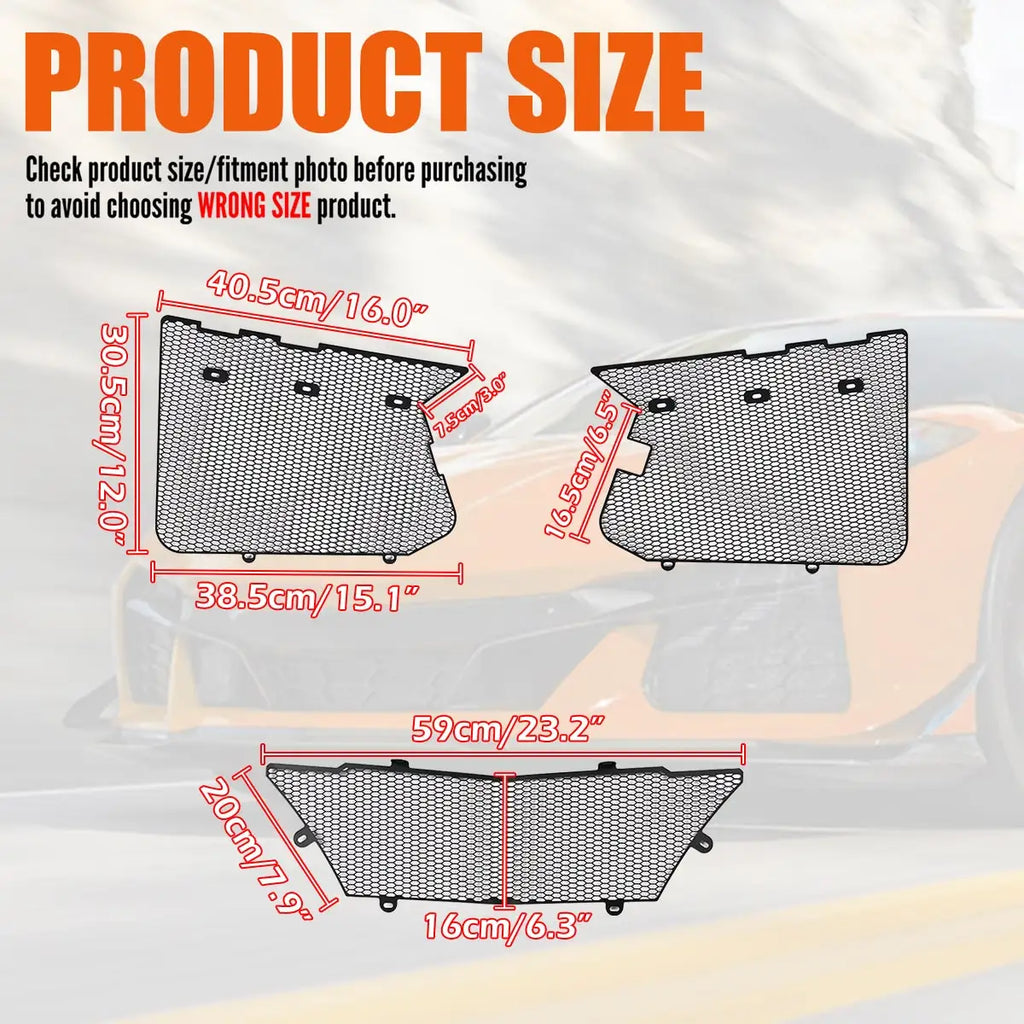 3pcs Radiators Grille with Accessories Front Intake Grille Guard Screens Protective for Corvette C8 Z06 E-RAY 2023 2024 2025