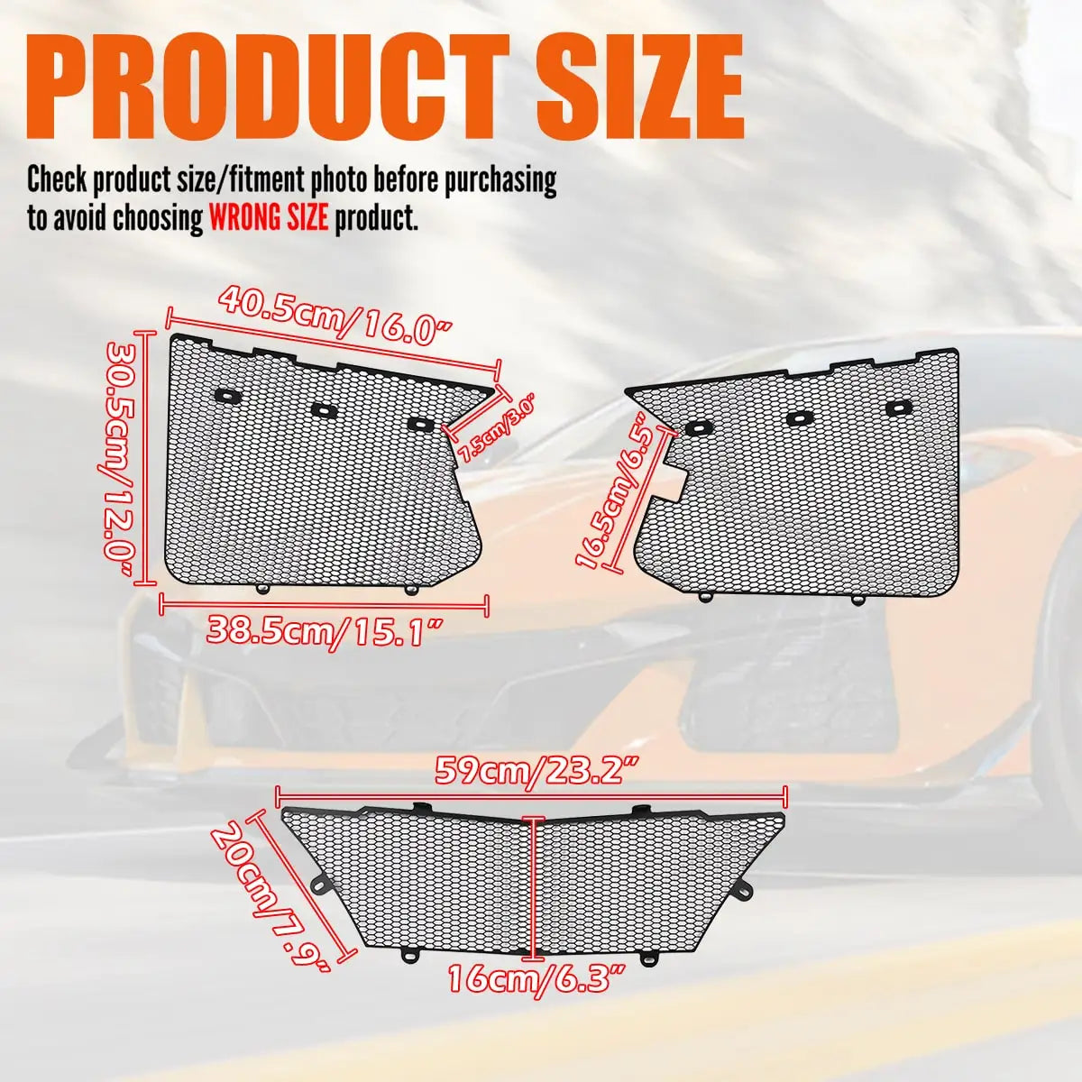 3pcs Radiators Grille with Accessories Front Intake Grille Guard Screens Protective for Corvette C8 Z06 E-RAY 2023 2024 2025