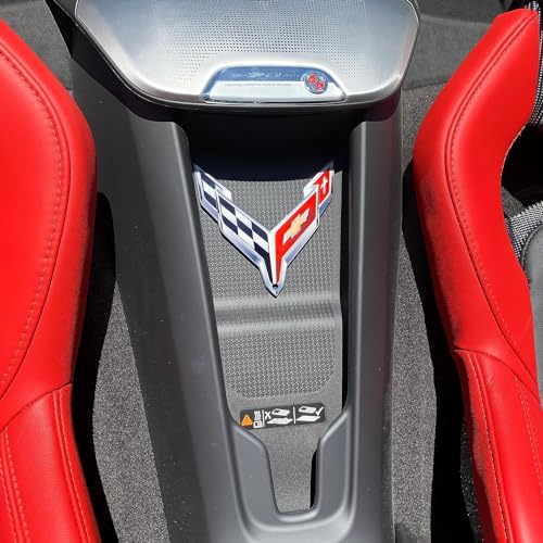 C8 Corvette Waterfall Wireless Phone Charging Bay Crossed Flag Emblem Decal - 4.5" x 4.5" Logo USA Made for 2020-2026 Corvettes (Chrome)