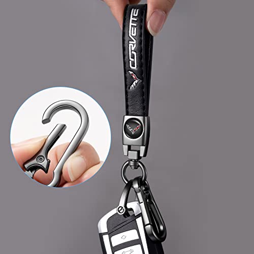Genuine Leather Car Keychain Key Chain for Men and Women Family Present Key Ring Accessories(Black)