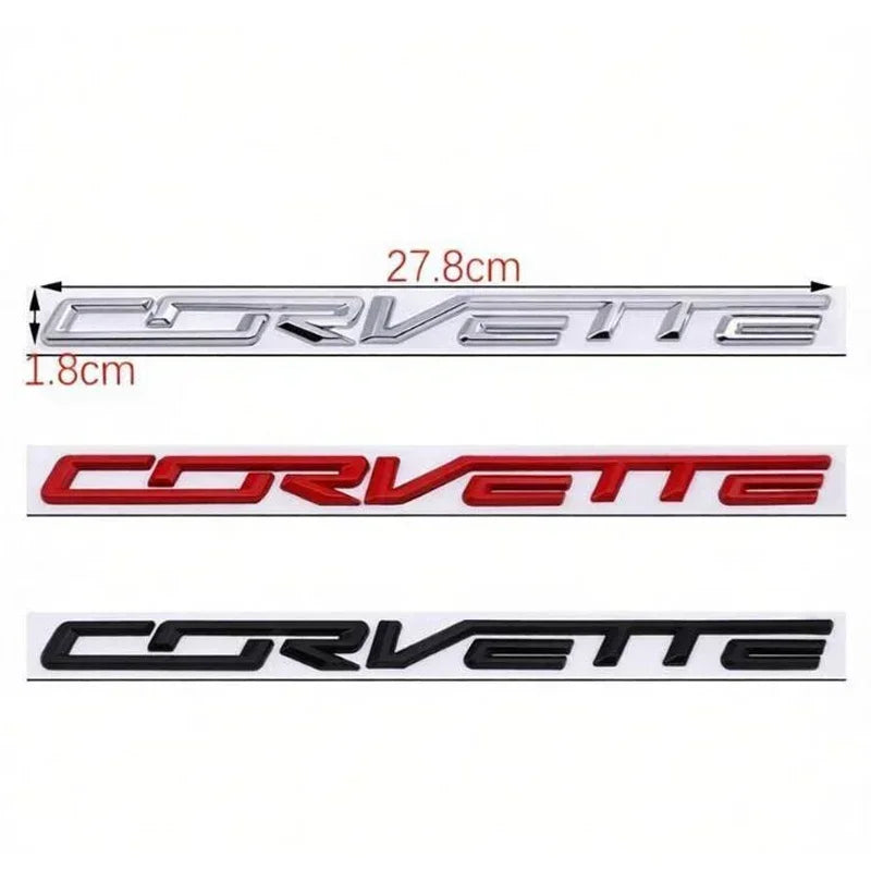 For Chevrolet Corvette Logo Tail Badge Metal Modified English Letter Label 3D Sticker 27.8x1.8cm Auto Rear Emblem Decoration