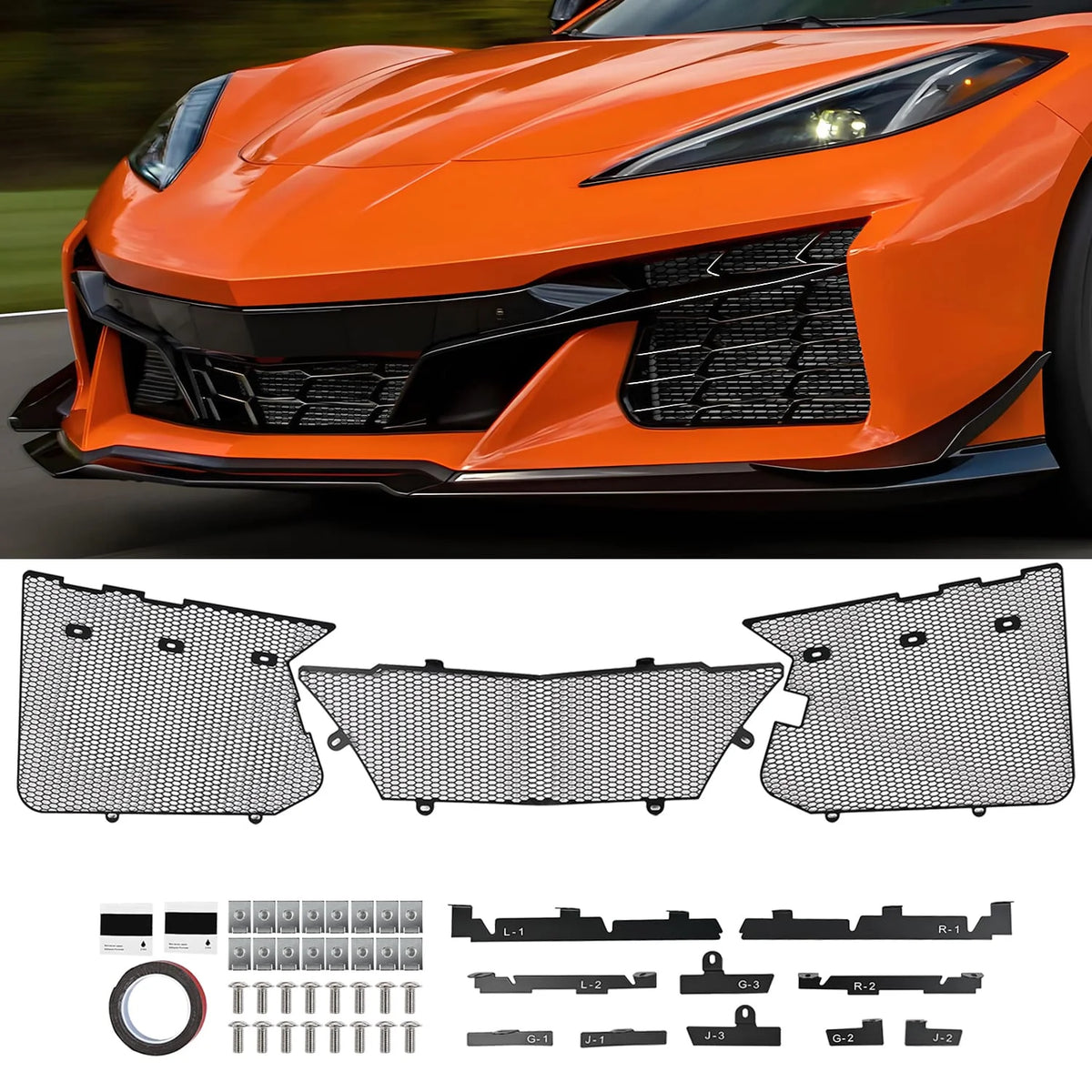 3pcs Radiators Grille with Accessories Front Intake Grille Guard Screens Protective for Corvette C8 Z06 E-RAY 2023 2024 2025