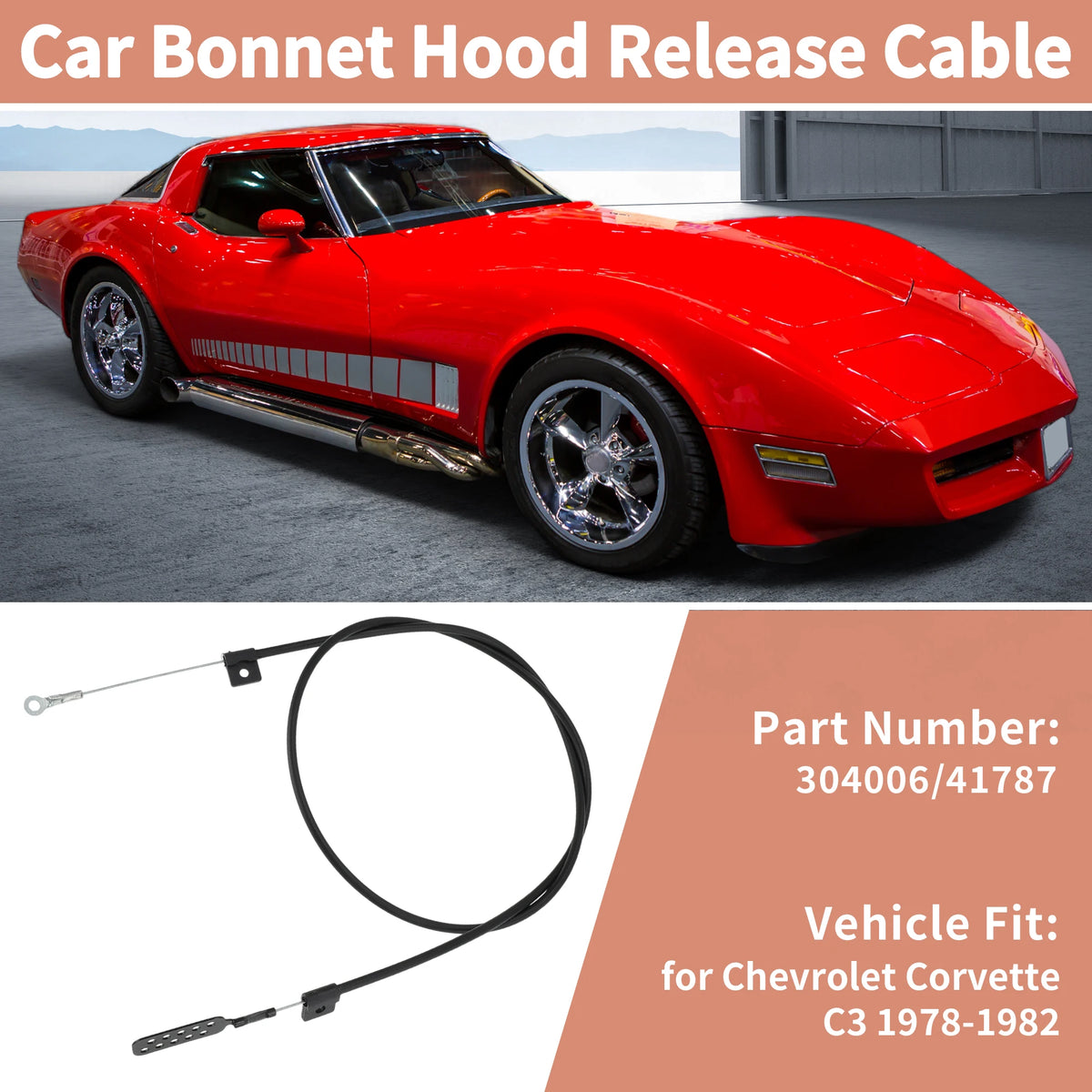 UXCELL No.41787 Hood Release Lateral Cable Latch to Latch for Chevy Corvette C3 1978-82