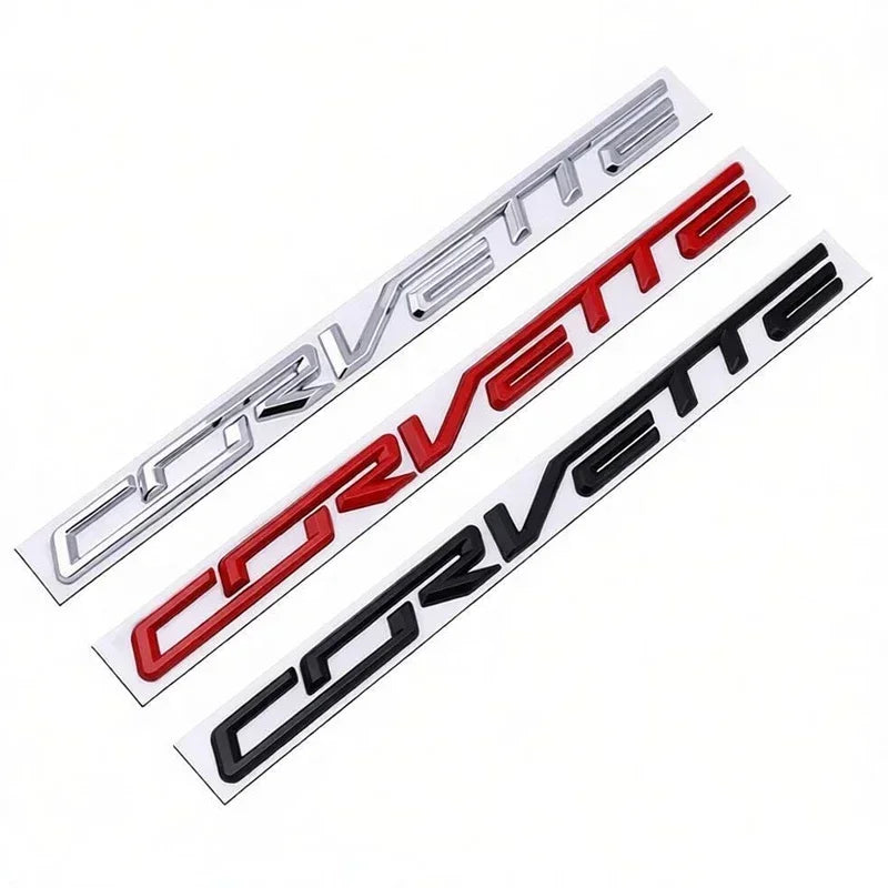 For Chevrolet Corvette Logo Tail Badge Metal Modified English Letter Label 3D Sticker 27.8x1.8cm Auto Rear Emblem Decoration