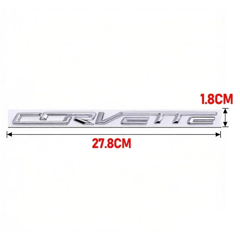 For Chevrolet Corvette Logo Tail Badge Metal Modified English Letter Label 3D Sticker 27.8x1.8cm Auto Rear Emblem Decoration