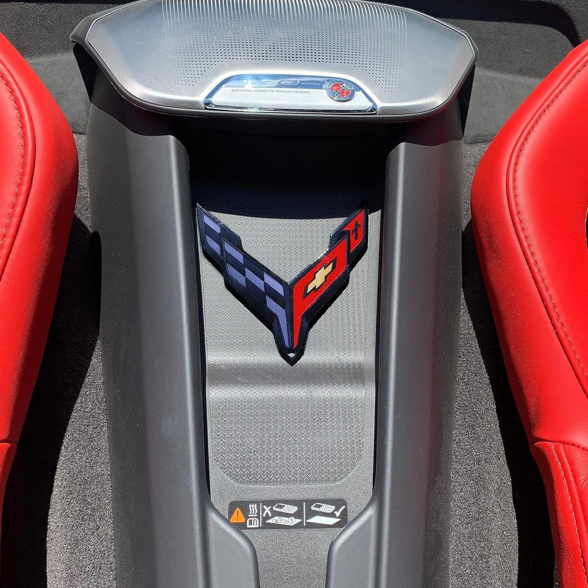 C8 Corvette Waterfall Wireless Phone Charging Bay Crossed Flag Emblem Decal - 4.5" x 4.5" Logo USA Made for 2020-2026 Corvettes (Chrome)